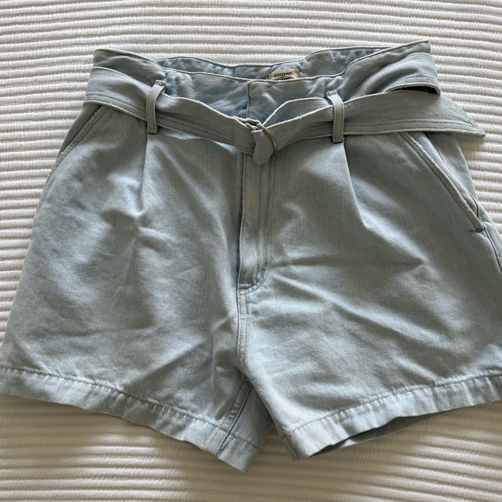 Citizens of Humanity Light Blue Denim Paperbag Belted Shorts SZ26 MSRP$218